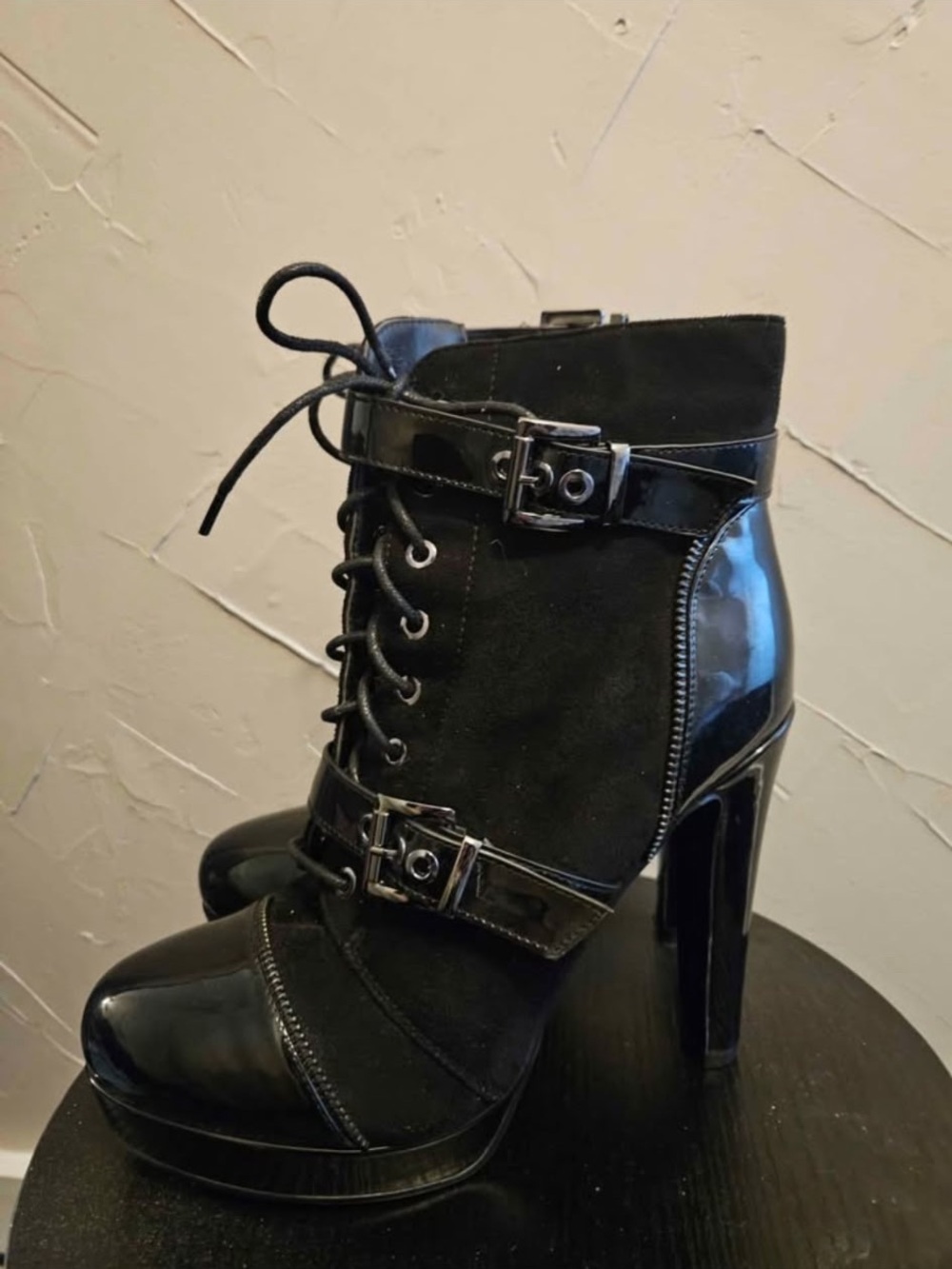 Azalea Wang Women's Black Lace-Up High Heel Ankle Boot